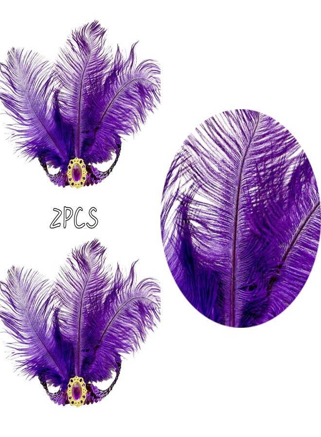 XKTEI 2pcs Sequins Feather Headpiece,1920s Flapper Headband,Mardi Gras Carnival Party Headwear Costume Accessory Women Headdress (Purple-A) - Image 2